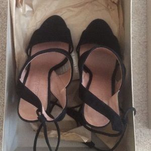 Madewell suede heels with tie up tassels.